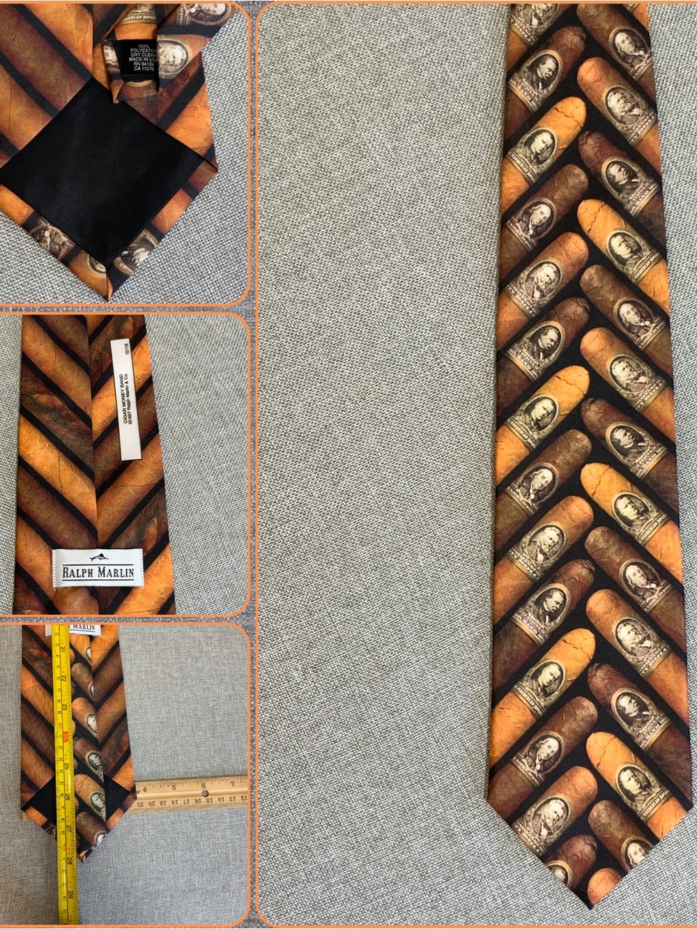 Ralph Marlin Cigar Money Band Novelty Tie